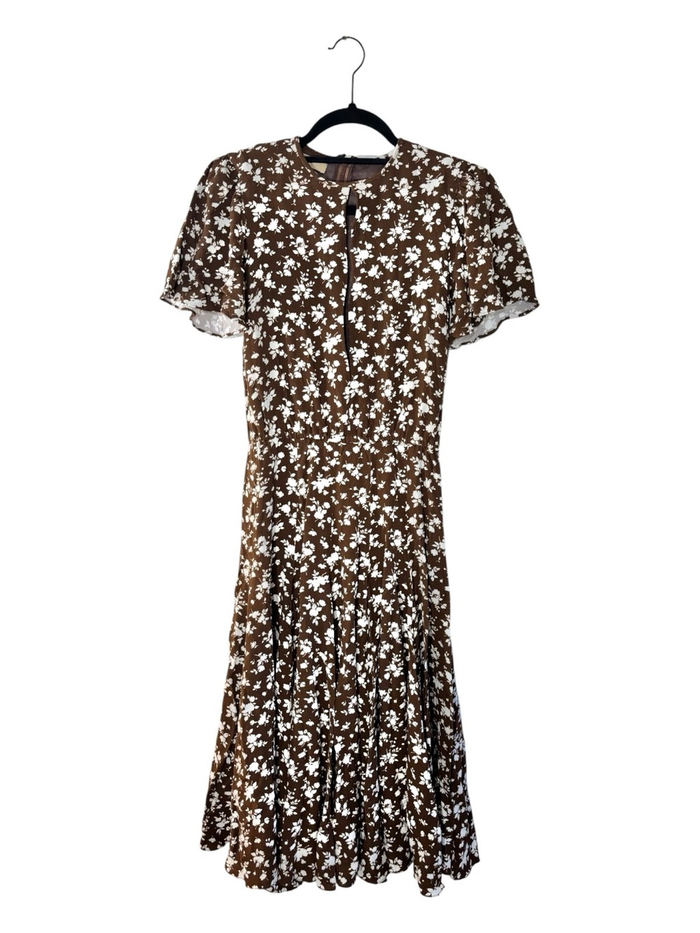 Michael Kors Brown White Floral Short Sleeve Midi Dress Women’s Size 2